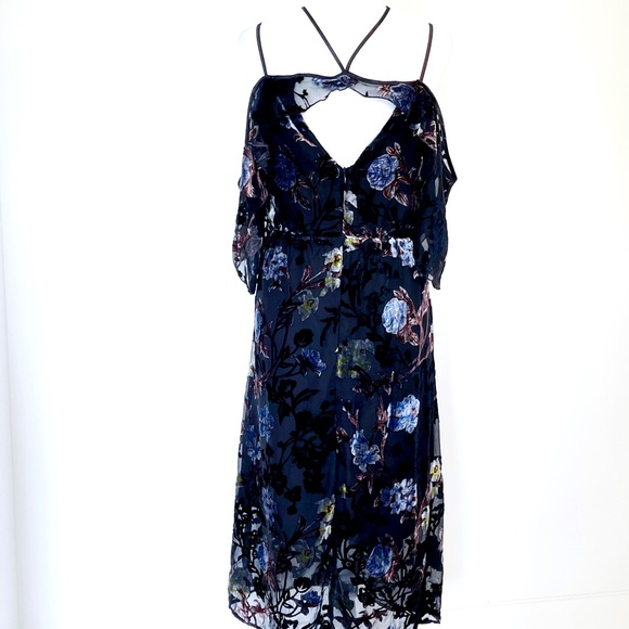 NWT ABS Collection Black Sheer with Velvet Embossed Floral Dress - Picture 7 of 14